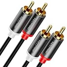 deleyCON 2m Cinch-Kabel RCA HiFi Audio Kabel Audiokabel Guldplätterade Metallkontakter för Hemmabio Stereoanläggning Förstärkare HiFi-Mottagare Blu-Ray-Spelare (Extra Tunn & Flexibel)