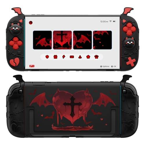 PlayVital Skal för Nintendo Switch 2 med Silikonhandtag för Joycon | Hårt PC-Bakskal Dockningsbart,Joystickkåpor och Klistermärken,Skyddsfodral för Switch 2 Tillbehör–Svart,Gothic Imp-Serien