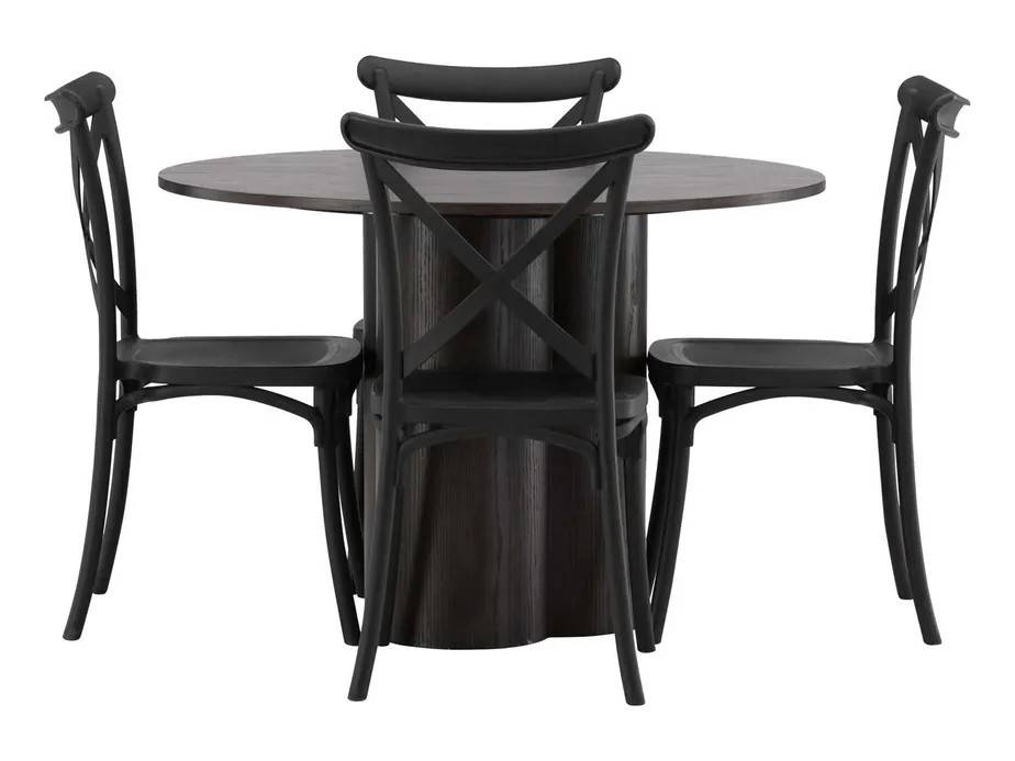 Venture Design Olivia & Crosett matgrupp Svart/mocca 4 stolar & bord 110 cm