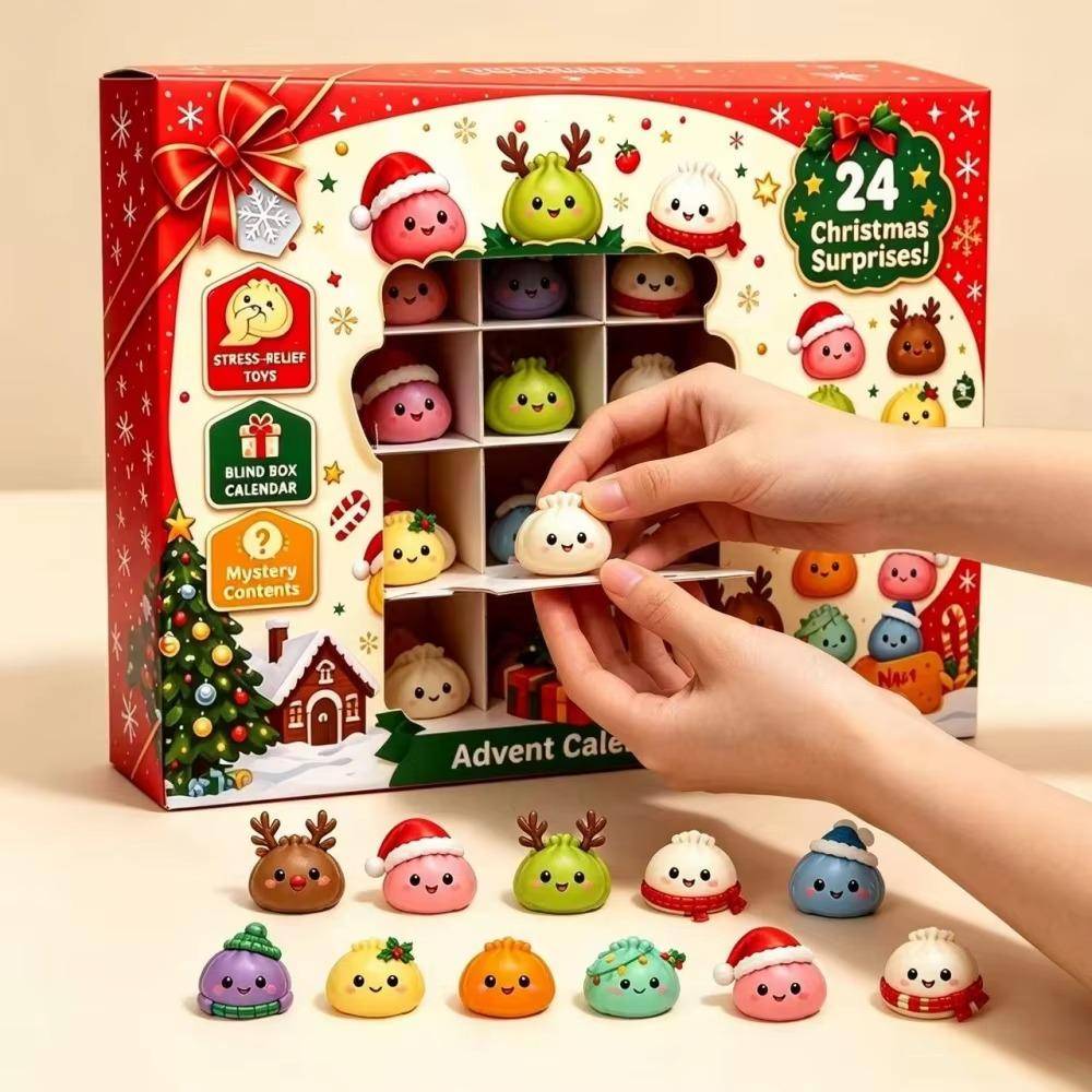 //* Jul Squishy Adventskalender, 24 Dagar Nedräkning Överraskningslåda, Dumpling Långsam Återhämtning Squishies Kläm Sensorisk Gåva