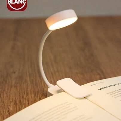 Mini bärbar LED-boklampa med klämma på nattlampa USB-laddningsbar LED justerbar ljusstyrka ögonvårdsbordslampa för sovrum camping studier läsning - Vitt (En-Storlek)