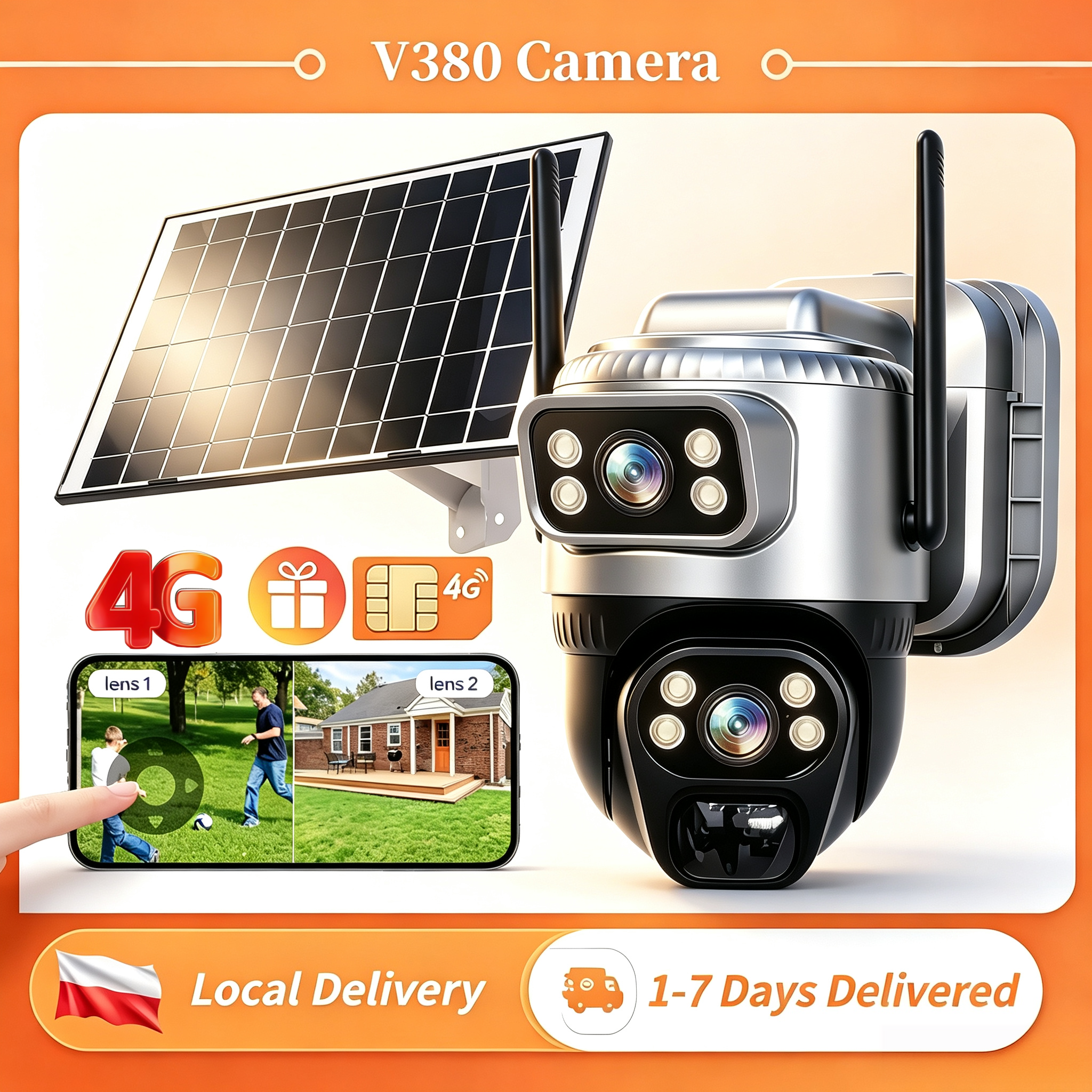 V380 8MP 2K 4G Solar Security Camera Outdoor Wireless Dual-Lens PTZ IP Camera AI Human Detection Night Vision Waterproof CCTV Surveillance