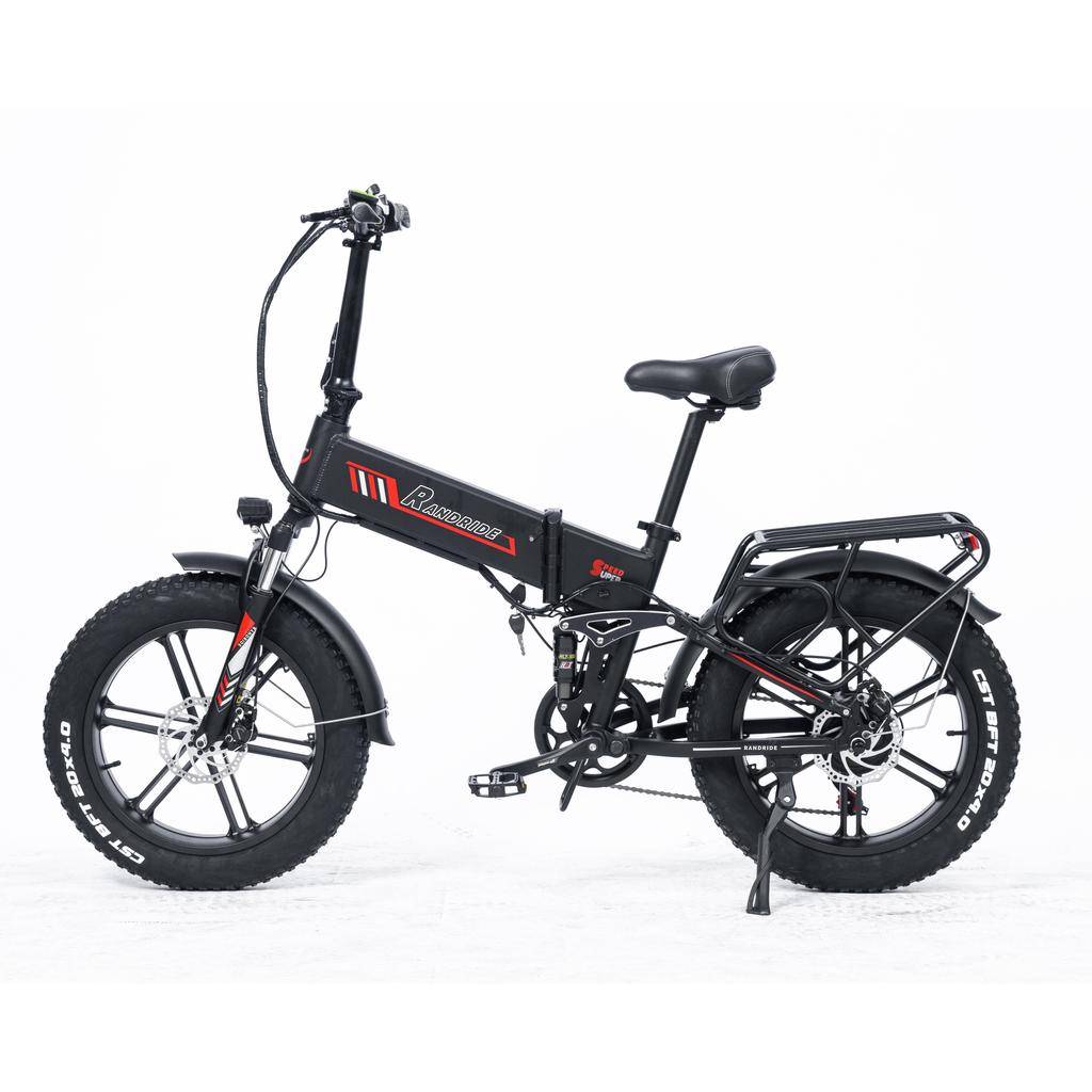 RANDRIDE YX20 Adult 2 Seats Electric Bike 1000W Mototr 48V 17AH Removable Lithium Battery 20*4.0 Inch Fat Tire Folding E-bike YX20 Black
