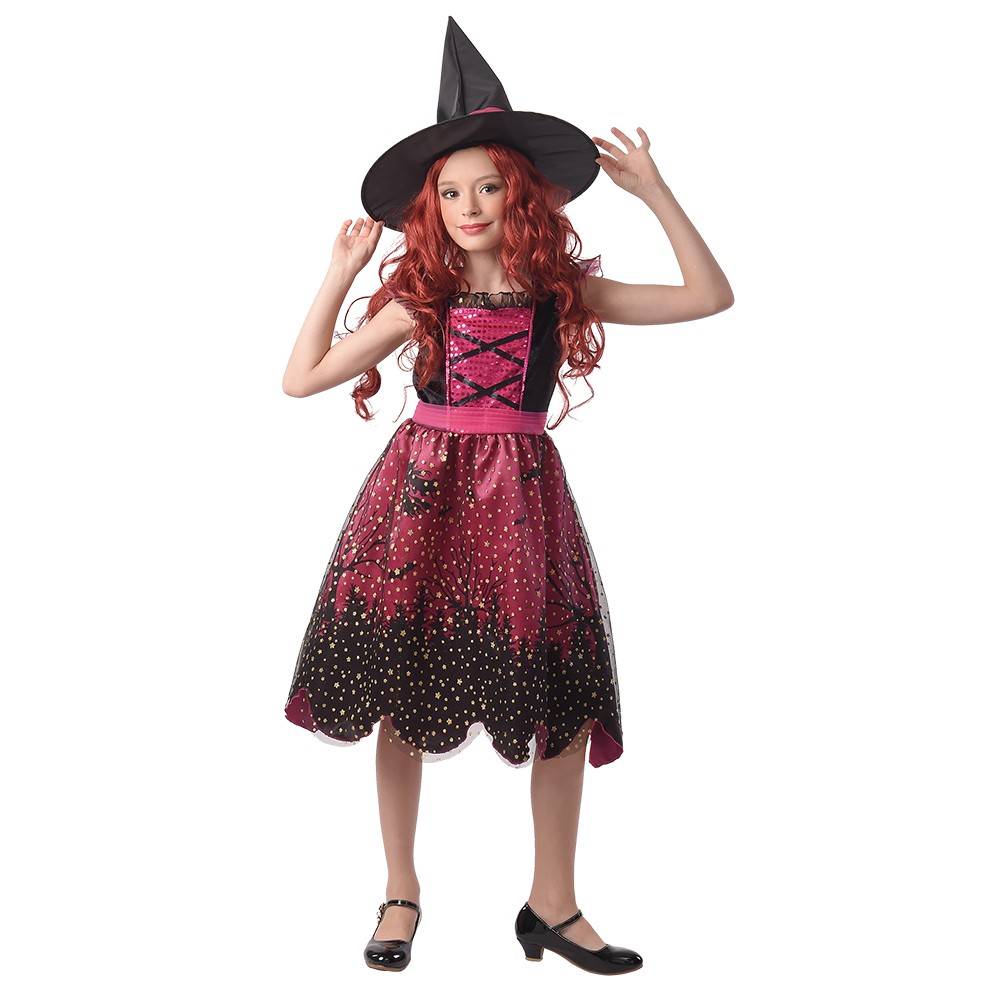 Pink heksekostume til børn-Str. 122-134 cm..