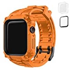 Fullmosa Rem kompatibel med Apple Watch 45 mm, med stöttåligt fodral, robust iWatch-rem med skärmskydd, för Apple Watch serie 9/8/7, orange