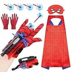 ODIWEN Super Spider Launcher, uppskjutningsleksak, superhjältar, kostym, superhjältar, kappor och masker, handledsleksaksset, barn Spider Hero, Spider Launcher-handskar, Spiderman-leksakshandske