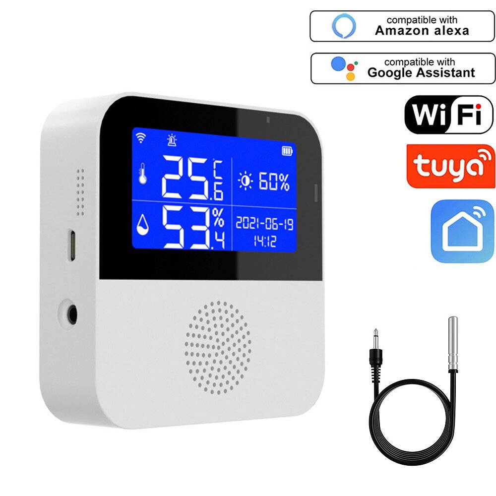 Tuya WiFi Smart Temperatur Luftfuktighetssensor Inomhus Termometer Hygrometer Med LCD Display Skärm Detektor APP Fjärröv