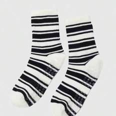 1 Pair Women Anti-Slip Dot Stripe Patterned Yoga Socks, Unisex Casual Mid-Calf Socks - Black and White - one-size