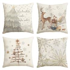 Artoid Mode Schneeflocken Bäume Geschenke Rentier Weihnachten Kissenbezüge 4er Set, 40x40 cm Winter Stern Zierkissenbezug Cushion Cover Couch Deko