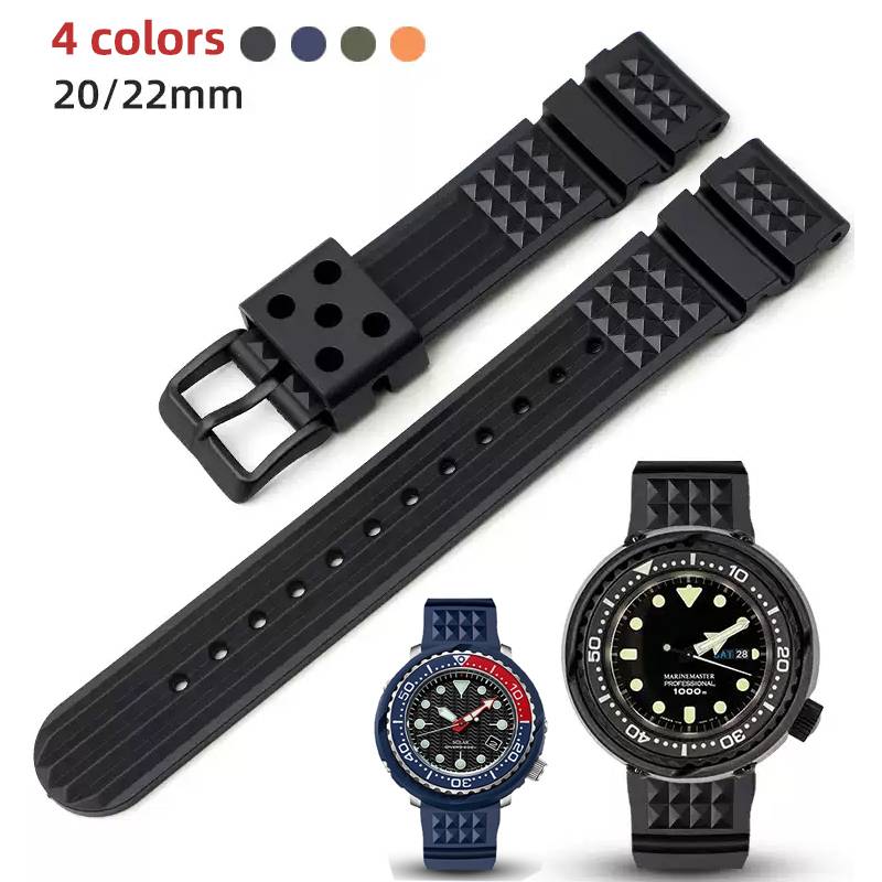 Soft Rubber Waffle Watch strap  20mm 22mm for Seiko Skx007 Abalone Water Ghost Watchband Men Black Green blue Silicone Wristband