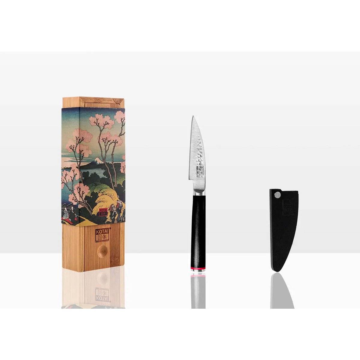 Paring knife 90 mm - hammered 440C steel with bamboo saya