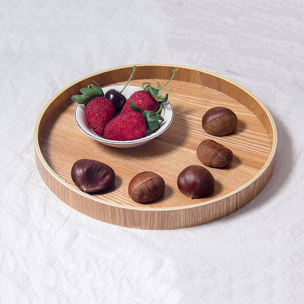 Rund bricka i japansk stil med serveringsfat trä snacks deseert tallrik teaboard för hem (21cm) - 27cm