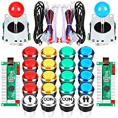 EG STARTS 2 Spelare Arcade Stick DIY Kit USB-kodare till PC Joystick-spel 5-stifts Joystick + 30mm 5V LED ljus Tryckknapp 1 + 2 spelare myntknappar för Raspberry Pi 1 2 3 3B Mame Fighting Stick