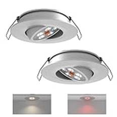 acegoo svängbara downlights 12V för båt skåpbil husbil infälld taklampa LED-spotlight 12 volt, 35° strålvinkel vertikal 70° justering diameter 74 mm Inbyggd dimmer och rött ljus Silver 5000K