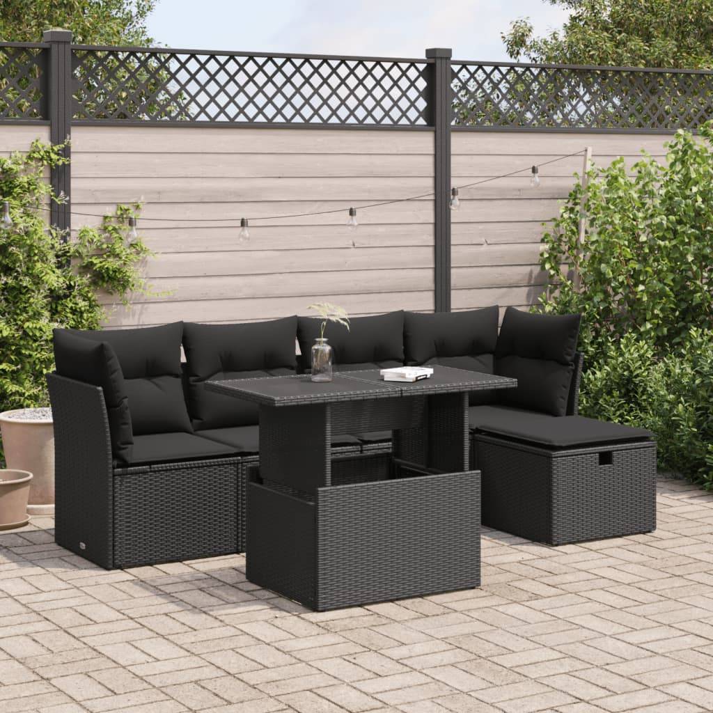 Sofasæt Til Haven 6 Dele Med Hynder Polyrattan - Sort / med opbevaring