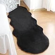 Falsk kanin pälsmatta halkfri mjuk tjock fluffig matta lurvig sängmatta bekväma mattor sovrum vardagsrum svart 60 x 90 cm