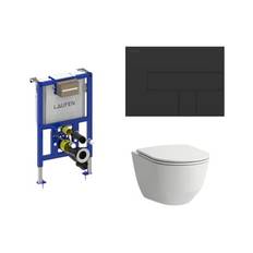 Laufen Pro toiletpakke, komplet inkl. lav cisterne (82 cm), toiletskål, toiletsæde & sort betjeningstryk