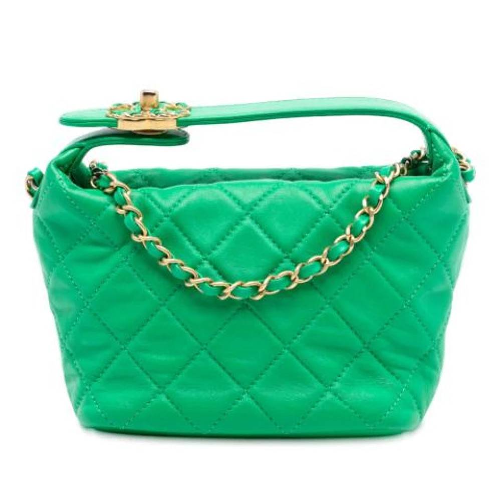 Chanel Vintage Pre-owned Quilted Lambskin Satchel - Vintage - Dame - Grøn - ONE SIZE - Uld