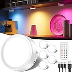 Trådlös uppladdningsbar RGB LED-spotlight, 1 600 mAh, dimbar, färgad garderob med fjärrkontroll, skyltfönster, självhäftande lampa, kök, under skåp, usb-lampa, självhäftande nattlampa för