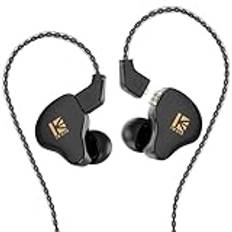 KBEAR KS1 hörlurar, stereo trådbundna öronsnäckor, dubbla magnetiska kretsar dynamiska HiFi-hörlurar, brusreducerande löstagbara kabelhörlurar (med mikrofon, svart)