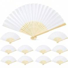 10/12pcs White Foldable Paper Fan Portable Oriental Bamboo Fan For Guest Birthday Party Decor Painting White Bamboo Folding Fan Handheld Fans Paper Folded Fan For Wedding Party Decoration