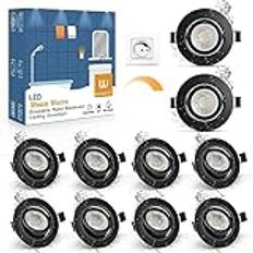wowatt Infälld LED downlight svart dimbar, 5,5 W LED-oxögon tak 2800 K vit varm 600 lm infälld spotlight LED tak IP44 vridbar ultratunn 28 mm för badrum vardagsrum kök 10 st