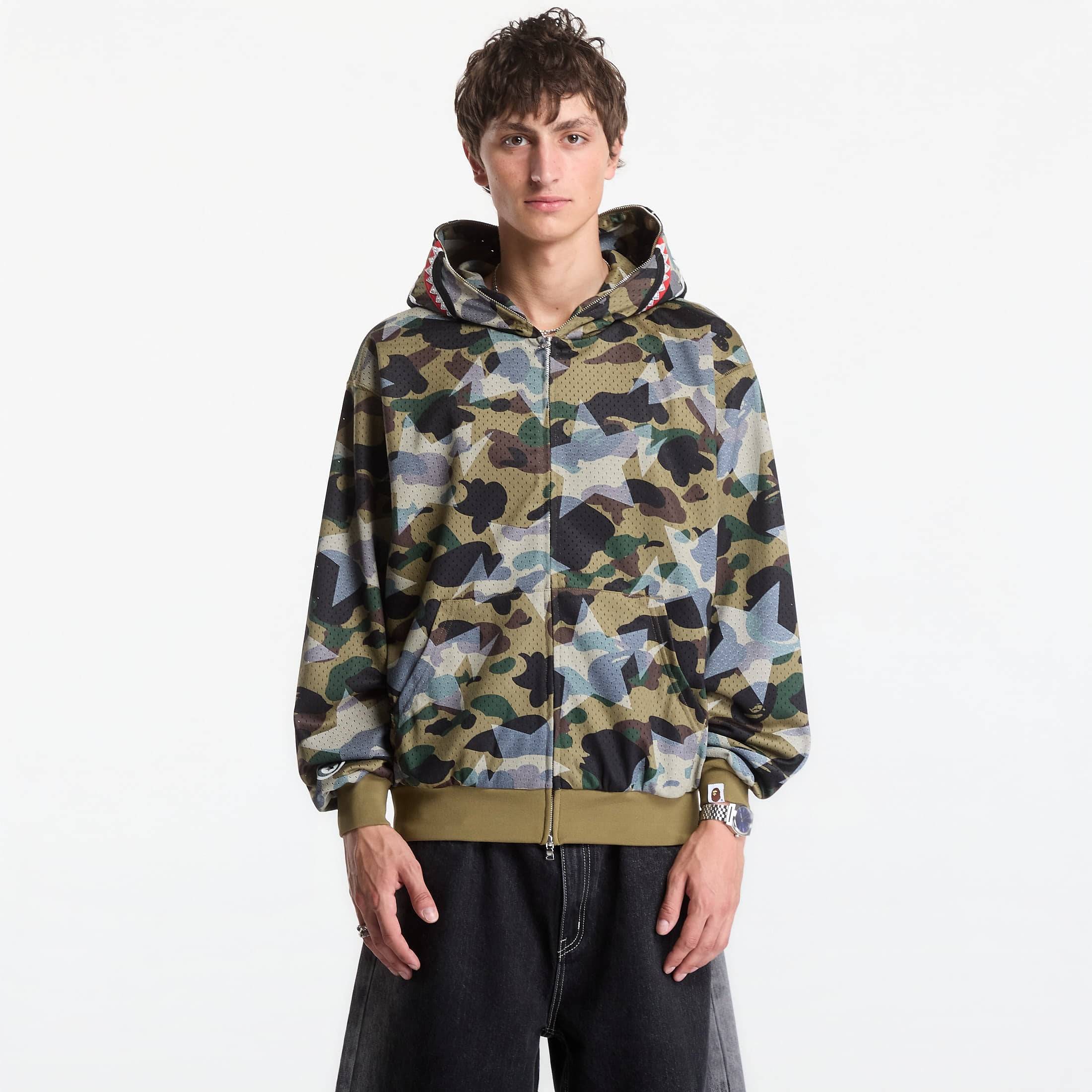 Sweatshirt A Bathing Ape Sta Over Print 1st Camo Mesh Shark Cropped Fit Full Zip Hoodie UNISEX Green XL - Green - XL