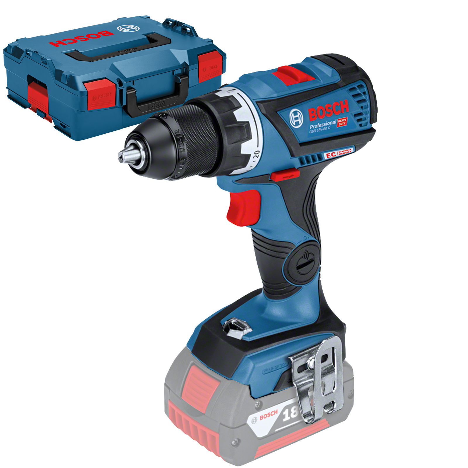 BOSCH GSR 18V-60 C (SOLO) Bore-/skruemaskine 60Nm, brushless + L-Boxx (Uden batteri og lader)