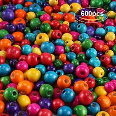 Bunte Holzperlen- 600Pcs Bunt Verschiedene Holzperlen Set 6mm 8mm 10mm Holz Perlen Zum Basteln für Schmuck Arts Crafts