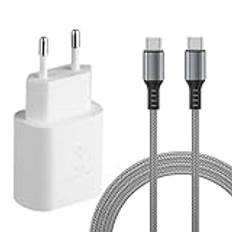 KAIMENGLONG 25 W USB C Snabbladdare Supersnabb Nätdel laddare med 2 m USB C Nylonkabel kabel Kompatibel med Samsung Galaxy S22/S22 +/S22 Ultra/S21/S21 5G/S20 FE/S10/S9/S8/Note20/10/9/A52/M51/A53 5G