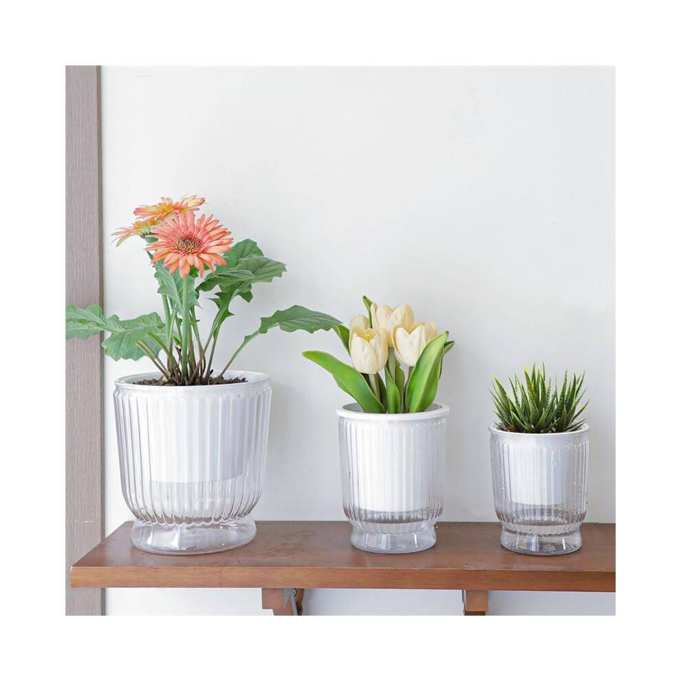 Self Watering Plant Pots, 4 Inch Small Plant Pots, Self Watering Planter with Deep Reservoir, Flower Pots 4 Pack