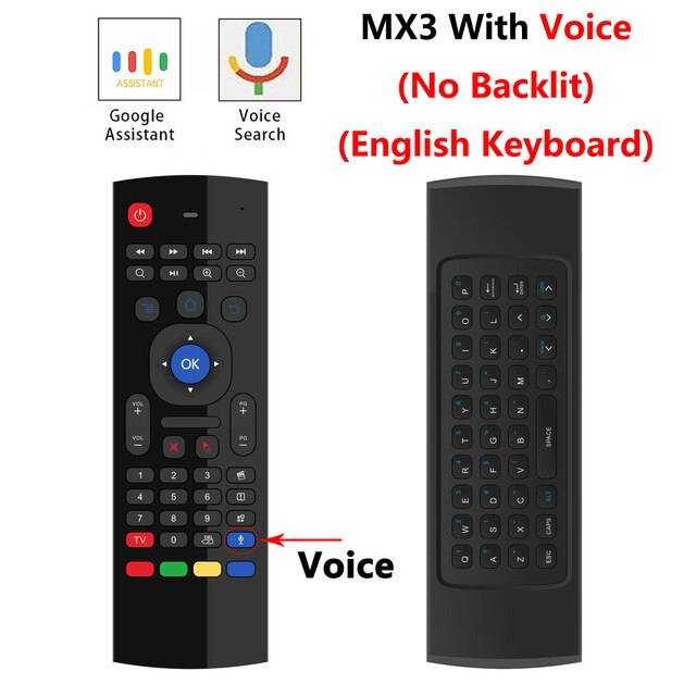 Mx3 röst bakgrundsbelyst luftmus t3 google smart fjärrkontroll ir 2.4g rf trådlöst tangentbord för x96 mini h96 max x2 pro android tv - En mikrofon utan bakgrundsbelysning