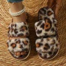 Fashion Young Leopard Print Wild Senior Sense Of Cozy Home Indoor Ladies Plush One Word Slippers