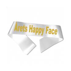 Ordensbånd Årets Happy Face - Hvid Bånd, Metallic Guld Tryk inkl. velco