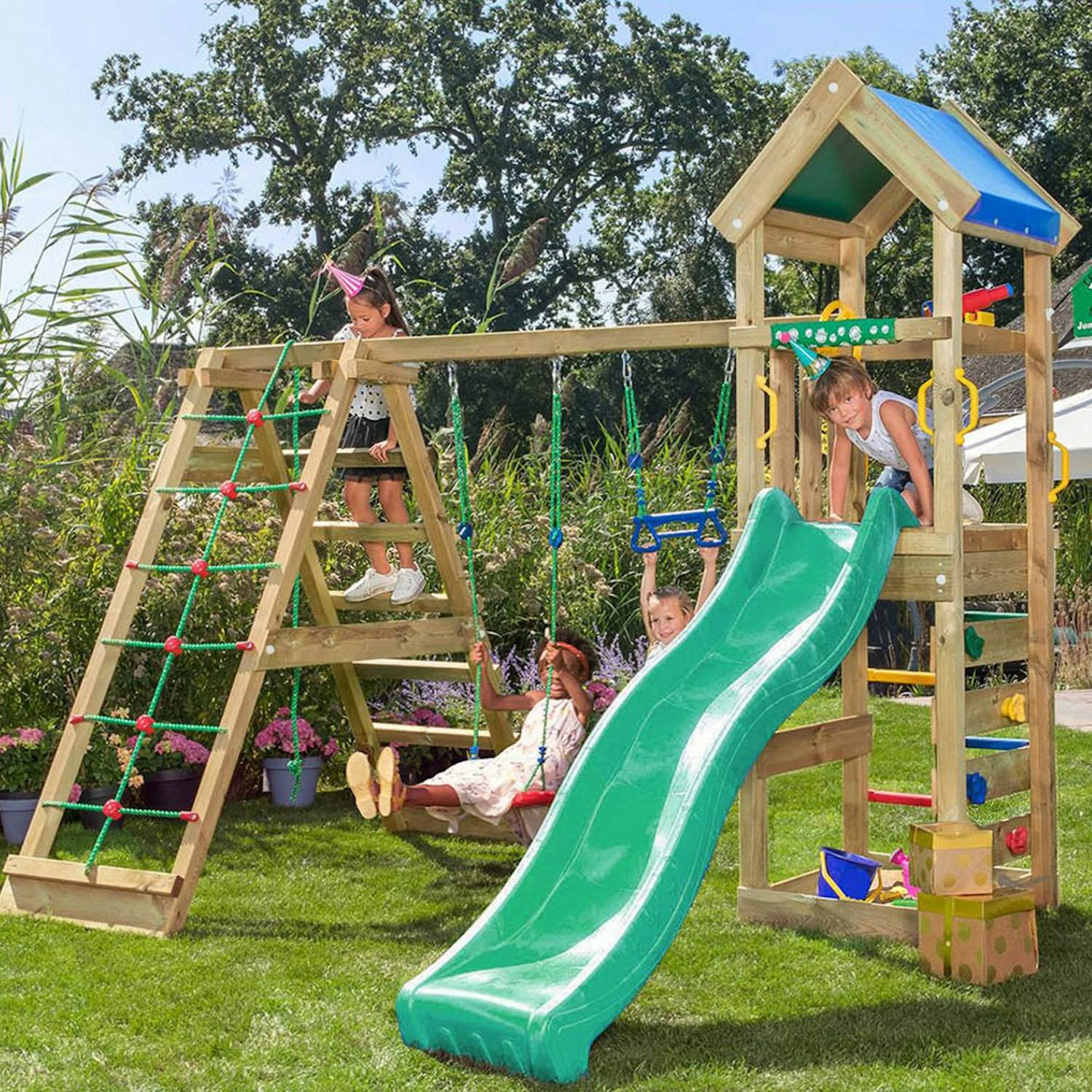 Klätterställning Jungle Gym Patio 2 Gungor & Rutschkana Grön