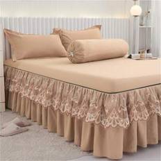 3pcs Bed Skirt Set (1 Bed Skirt + 2 Pillowcases, No Pillow Core) Solid Color Non-Slip Bedspread For Bedroom And Guest Room, Machine Washable - Camel - 99cm*190cm,138cm*190cm,150cm*200cm,180cm*200cm,198cm*203cm,200cm*220cm