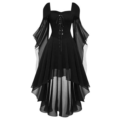 Beichwtd Halloween Kostüm Damen Gothic Kleid Kurz｜Mittelalter Gebundene Taille Hexenkostüm｜Vampir Renaissance Trompetenärmel Korsett｜Erwachsene Karneval Steampunk Barock｜Schwarz Plus Size​, Schwarz M