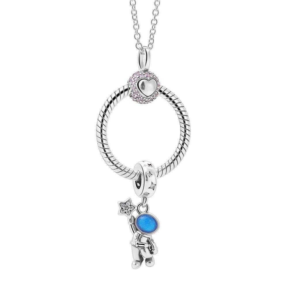 925 Sterling Silver Clavicle Chain Girls Simple Space Astronaut Star Picker Necklace