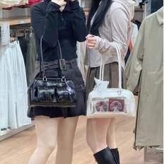 Japanskt element Nytt Pu-läder svart band rosett Transparent docklokomotiv Ltabag Stor kapacitet Casual Enkel flickor Shopping axelremsväska