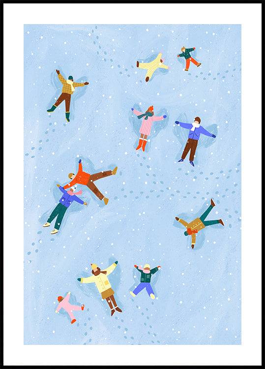 Snowy Angels Delight Poster (70x100cm) - Plakater > Barnväggskonst, Illustrationsposters, Vinter Posters, Pictufy, Bea Müller