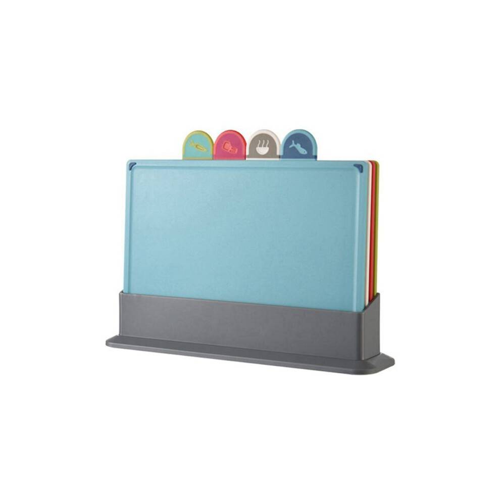 Cutting Boards 4Pcs/Set with Holder for Kitchen,Chopping Block with Food Icons,Anti Bacterium,Dishwasher Safe, Non-Slip