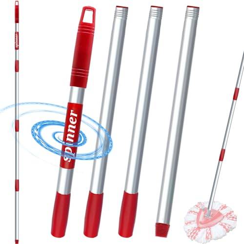 Reservhandtag till för Vileda Turbo Spin mopp, golvmopp/Smart/H2pro/EasyWring mopp, teleskopskaft i rostfritt stål, justerbart 76-147 cm, handtag med snurra (Utan mopp och borste)
