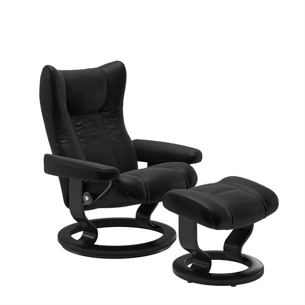 Stressless Wing lænestol inkl. fodskammel - Sort læder