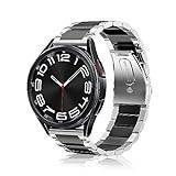 SeNool 20 mm armband för Samsung Galaxy Watch 6 Classic (43 mm/47 mm), metall, ersättningsarmband för Samsung Galaxy Watch 6 (40 mm/44 mm), Silver / svart