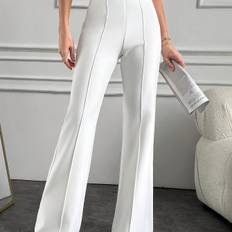 TEMU Elegant High-waist Slim-fit Trousers For Women - Chic Solid Color, Polyester, Knit, Machine Washable, Work & Casual Wear