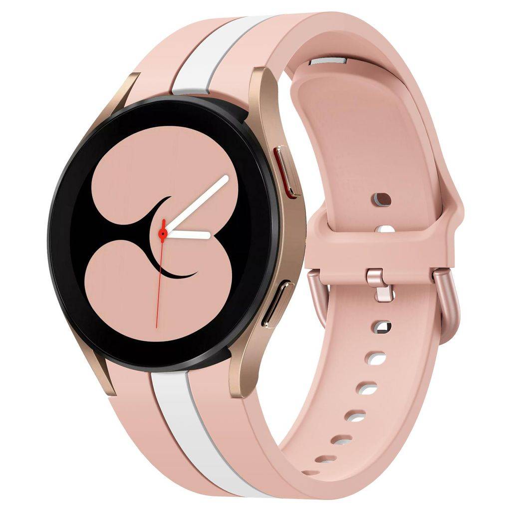 Samsung Galaxy Watch 7/6/5 Klockarmband Silikon Vertikala Ränder – Rosa/Vit