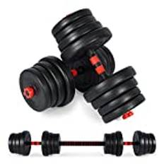 MSPORTS Hantelset premium 2-i-1 – korta + långa hantlar, justerbara till 20, 30 eller 40 kg – hantel-set med stålrör och skivvikter (30 kg)
