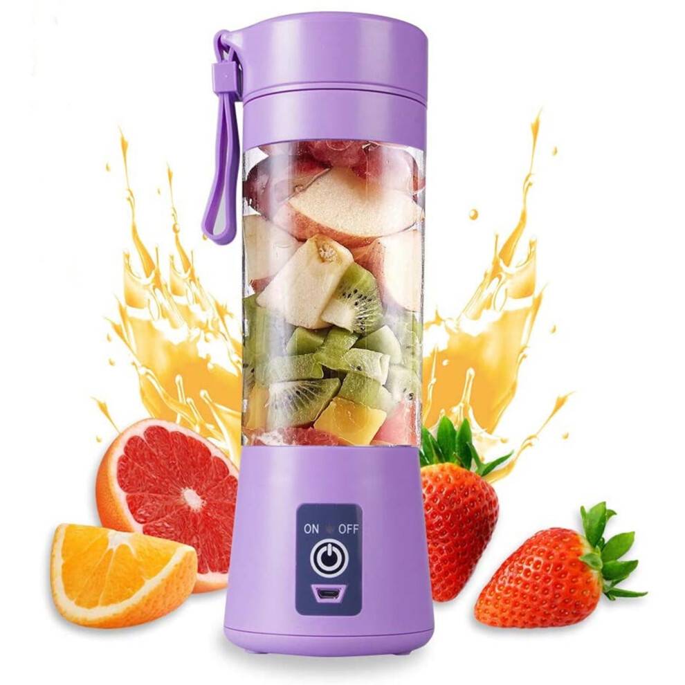 Bærbar blender - 23,5 x 8,3 x 8,3 cm håndholdt USB-genopladelig juicer med 6 knive i rustfrit stål, 380 ml kapacitet, ideel til shakes