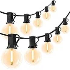 LED-ljuskedja utomhus – 30 m/100 fot ljuskedja väderbeständig med 40 + 2 glödlampor för balkong retro utomhus/inomhus, varm vit, vattentät, G40 ljuskedjor för trädgård, bröllop, terrass, fester