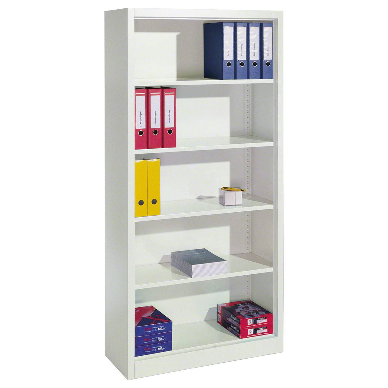Bogreol med 4 justerbare hylder - 195 x 70 x 40 cm. RAL 9010 Ren hvid